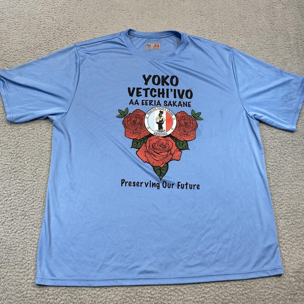 Pascua Yaqui Tribe‎ Shirt Mens 2XL Blue Preserving Our Future Graphic Roses Tee